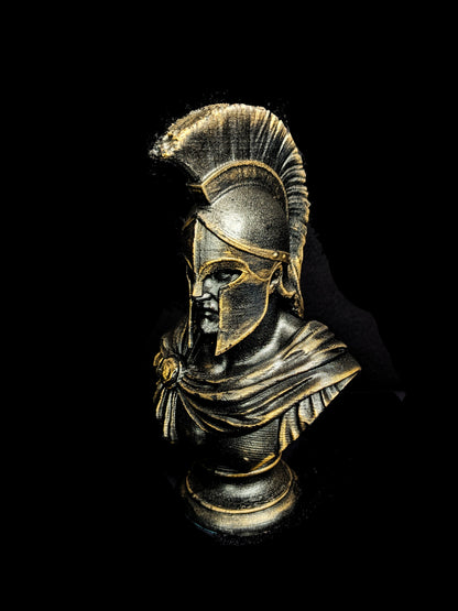 Spartan Warrior Bust Statue - Greek Helmet Sculpture