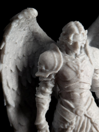 Armored Guardian Angel Statue - Marble-Style Archangel Sculpture