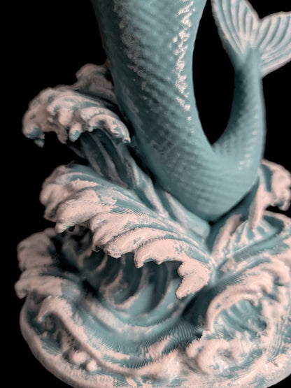 Mermaid Statue on Ocean Waves | Sea Siren Sculpture