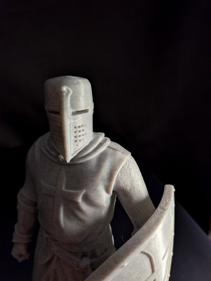Medieval Crusader Knight Statue - Marble Style Templar Sculpture