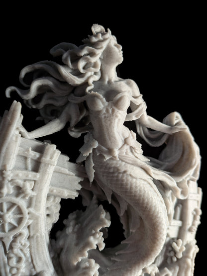 Shipwreck Mermaid Statue - Marble Style Ocean Ruins Fantasy Sculpture