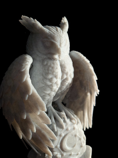 Owl Statue - Marble Style Celestial Wisdom Sculpture