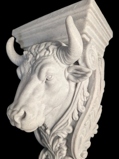 Bull Corbel Wall Shelf Bracket - Taurus Zodiac Marble Style Decor