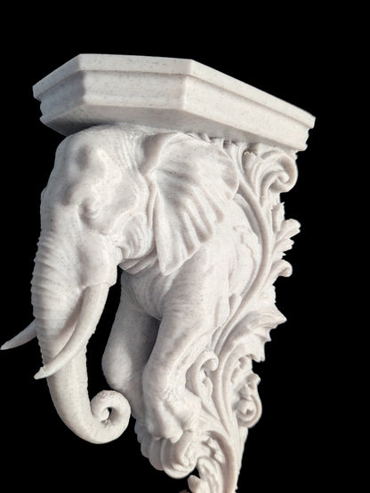 Elephant Corbel Wall Shelf Bracket - Marble Style Safari Decor