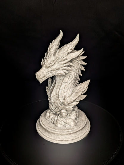 Dragon Guardian Bust - Marble Finish Fantasy Sculpture