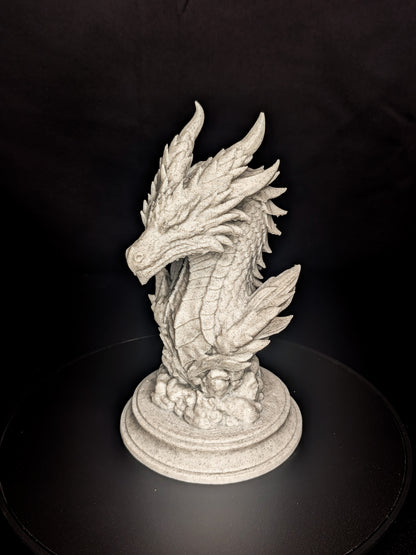 Dragon Guardian Bust - Marble Finish Fantasy Sculpture