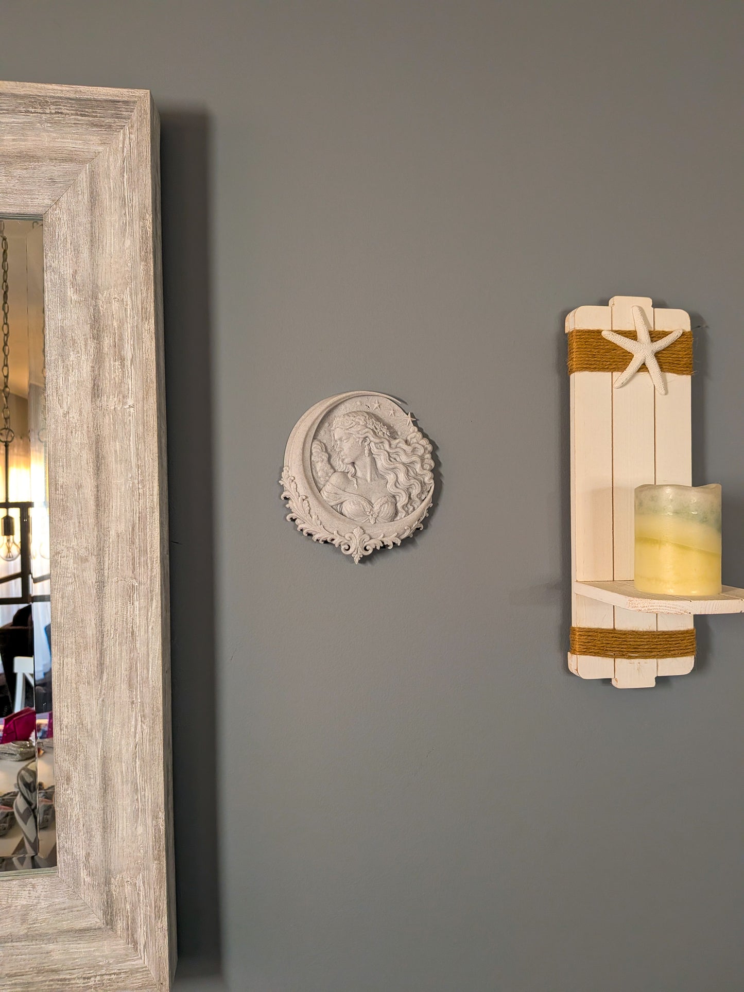 Moon Goddess Wall Relief - Marble Style Celestial Goddess Hanging Art