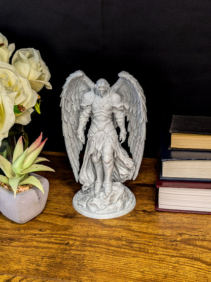 Armored Guardian Angel Statue - Marble-Style Archangel Sculpture