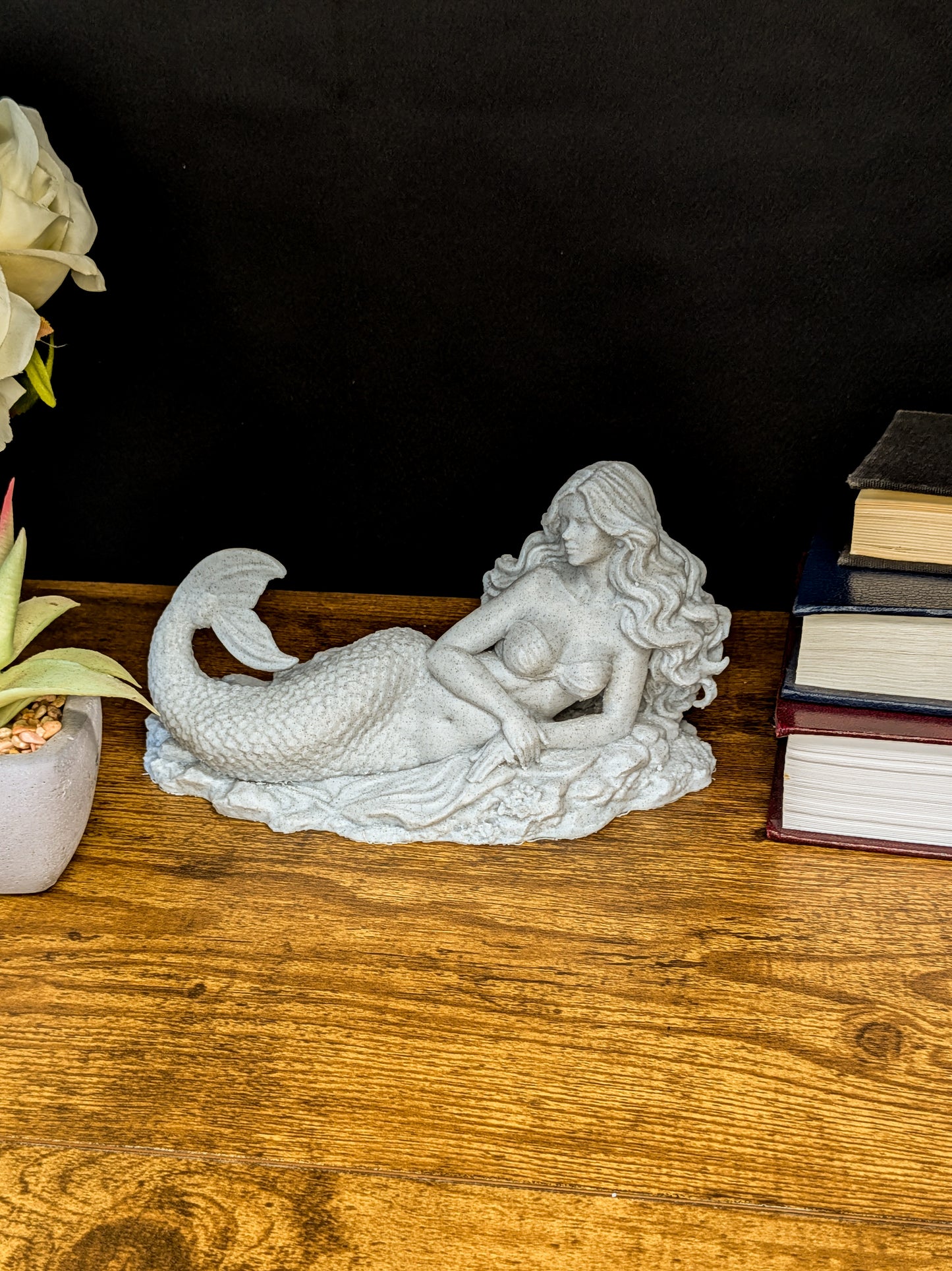 Mermaid Laying Statue - Marble Style Mythical Siren Sculpture
