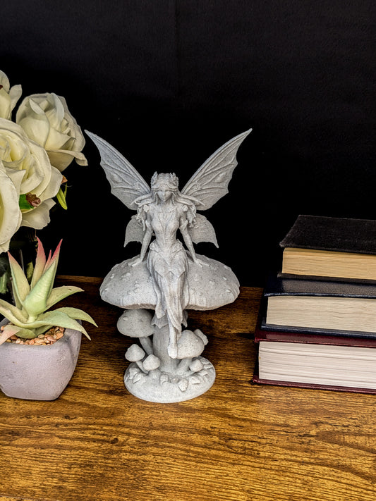 Mushroom Fairy Statue - Marble Finish Fantasy Sculpture