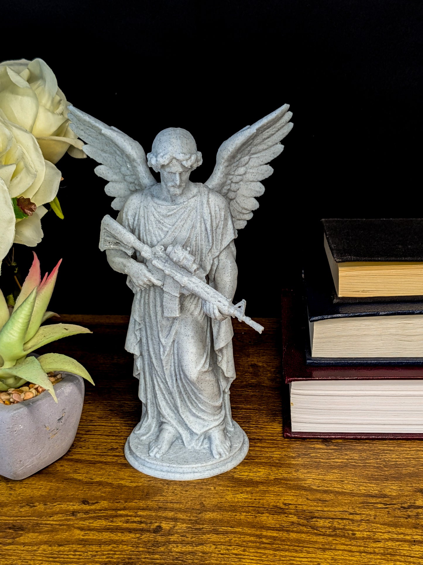 Angel with Rifle Statue - Marble Style