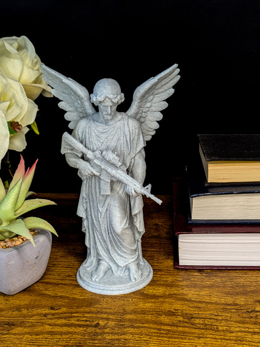 Angel with Rifle Statue - Marble Style