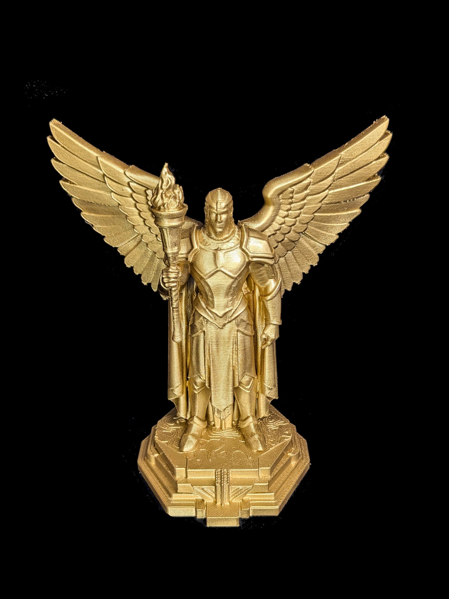 Art Deco Angel Statue - Golden Finish Archangel with Torch Sculpture