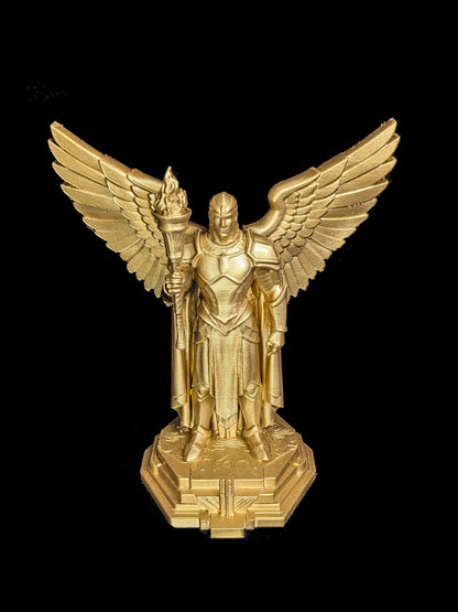 Art Deco Angel Statue - Golden Finish Archangel with Torch Sculpture