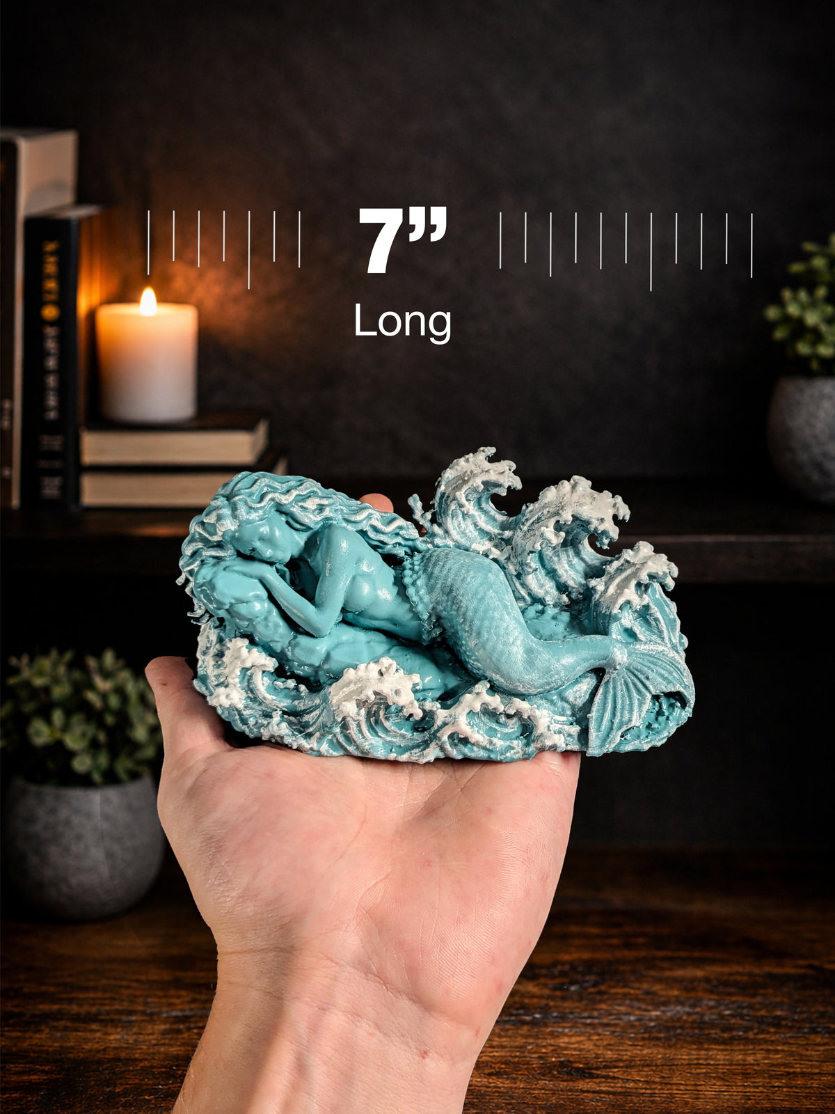 Sleeping Mermaid Statue - Seafoam Patina & Marble Ocean Sculpture