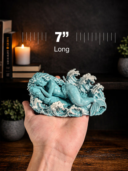 Sleeping Mermaid Statue - Seafoam Patina & Marble Ocean Sculpture