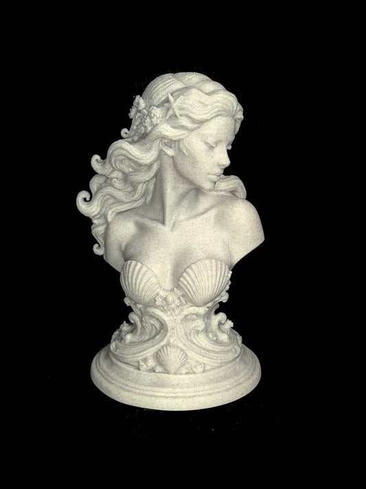 Mermaid Bust Statue - Marble Style Ocean Goddess Sculpture