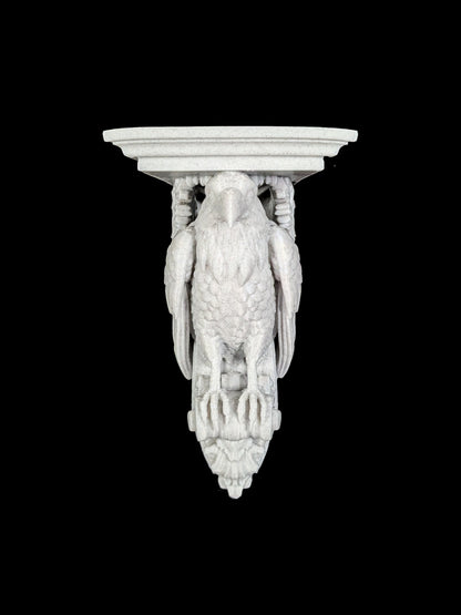 Raven Corbel Wall Shelf Bracket - Marble Style Gothic Bird Decor
