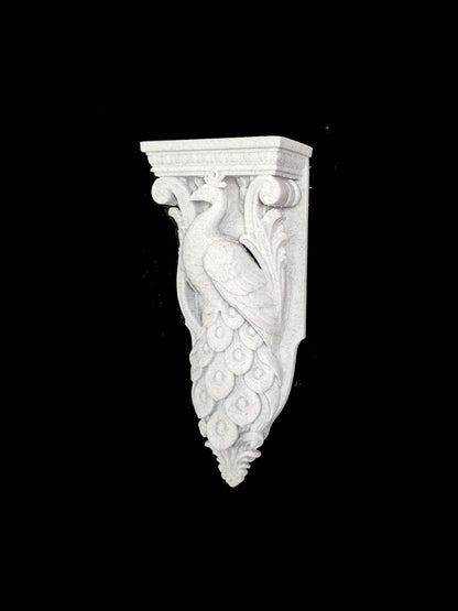 Peacock Corbel Wall Shelf Bracket - Marble Style Bird Wall Decor