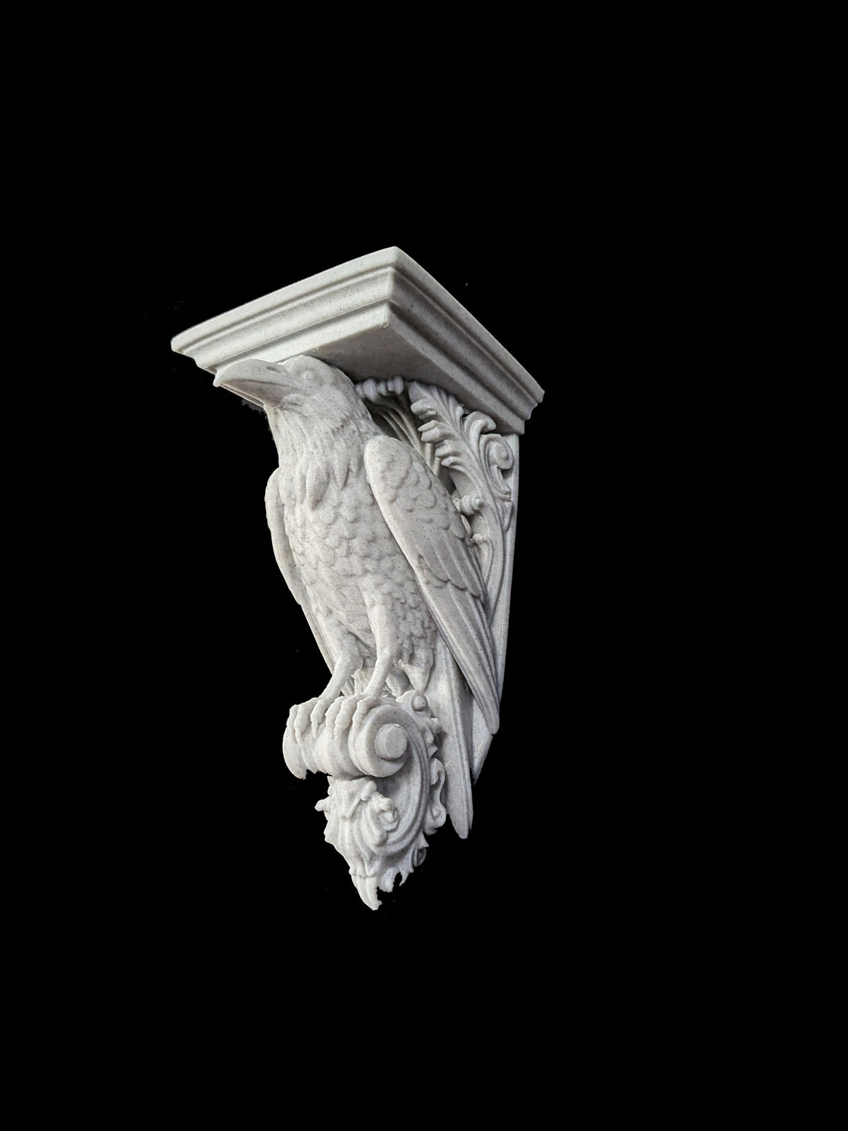 Raven Corbel Wall Shelf Bracket - Marble Style Gothic Bird Decor