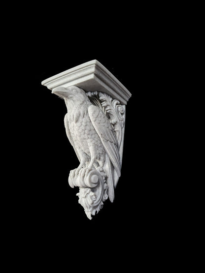 Raven Corbel Wall Shelf Bracket - Marble Style Gothic Bird Decor