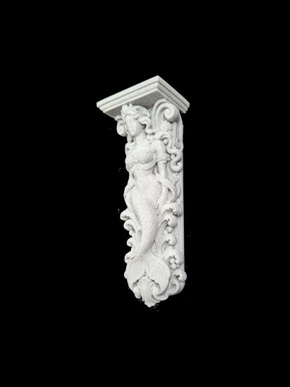 Mermaid Corbel Wall Shelf Bracket - Marble Style Coastal Mermaid Decor
