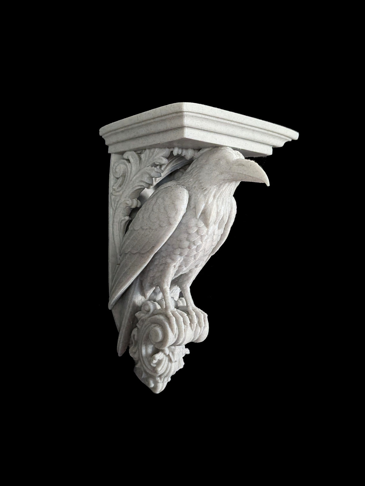 Raven Corbel Wall Shelf Bracket - Marble Style Gothic Bird Decor