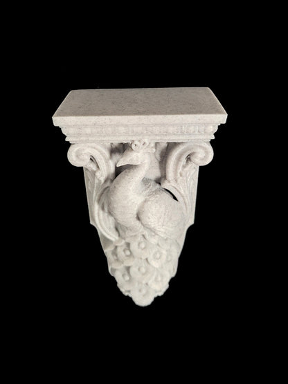 Peacock Corbel Wall Shelf Bracket - Marble Style Bird Wall Decor