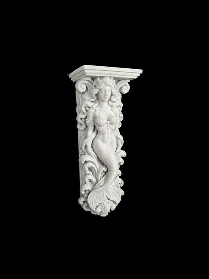 Mermaid Corbel Wall Shelf Bracket - Marble Style Coastal Mermaid Decor