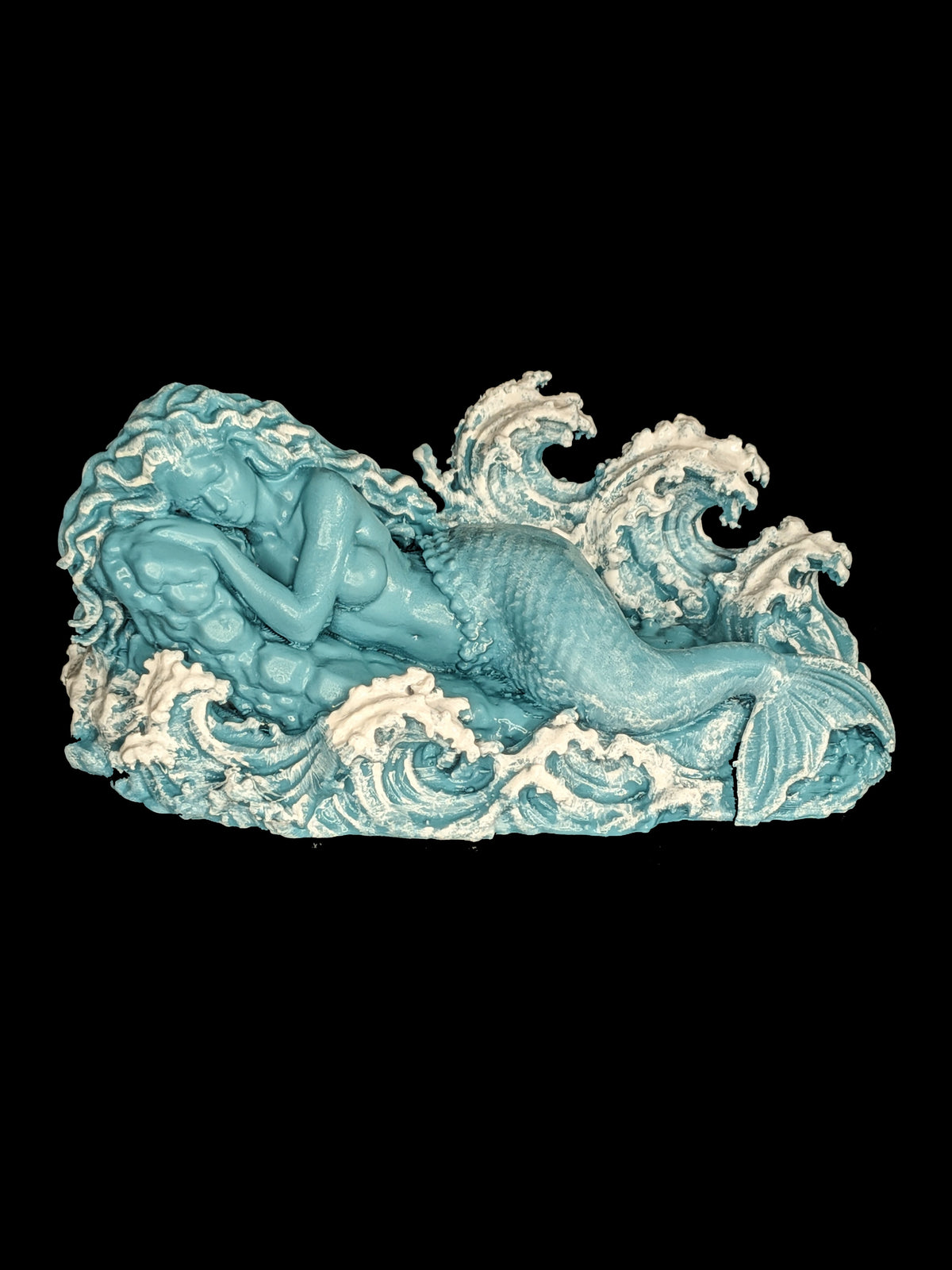 Sleeping Mermaid Statue - Seafoam Patina & Marble Ocean Sculpture