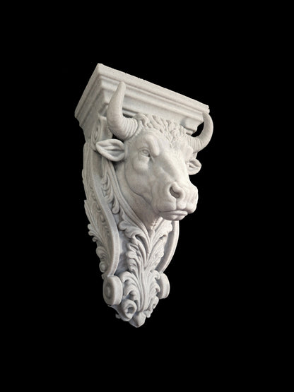 Bull Corbel Wall Shelf Bracket - Taurus Zodiac Marble Style Decor