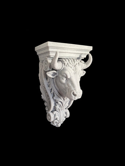 Bull Corbel Wall Shelf Bracket - Taurus Zodiac Marble Style Decor