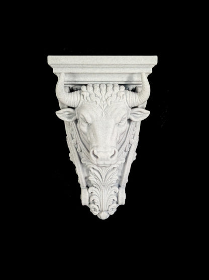 Bull Corbel Wall Shelf Bracket - Taurus Zodiac Marble Style Decor