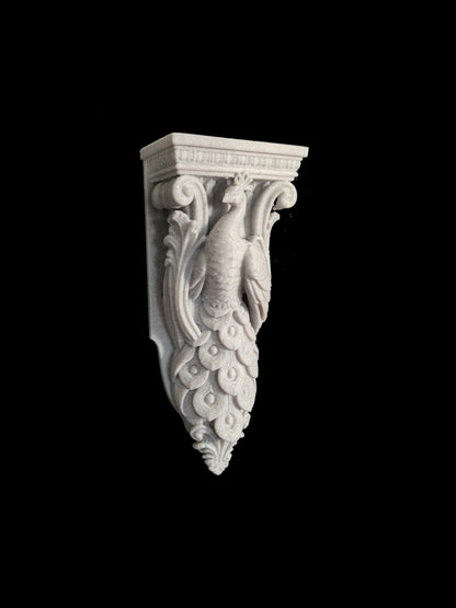 Peacock Corbel Wall Shelf Bracket - Marble Style Bird Wall Decor