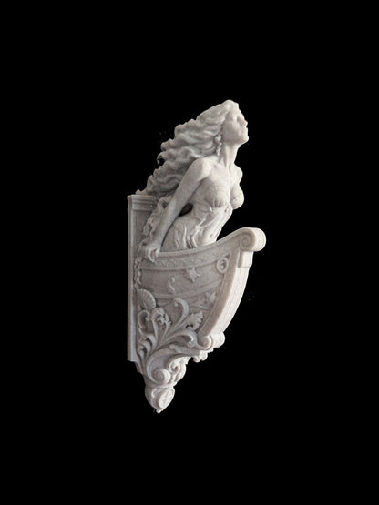 Mermaid Ship Figurehead Wall Sculpture - Nautical Marble Style Mermaid Decor