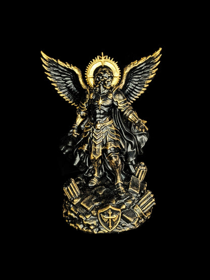 Archangel Michael Statue - Black and Gold Angel Sculpture