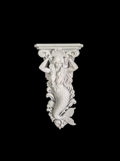 Mermaid Corbel Wall Decor - Marble Finish Coastal Gothic Shelf Bracket