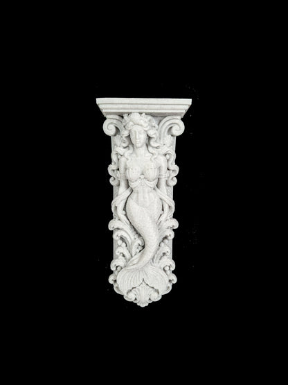 Mermaid Corbel Wall Shelf Bracket - Marble Style Coastal Mermaid Decor