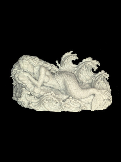 Sleeping Mermaid Statue - Seafoam Patina & Marble Ocean Sculpture