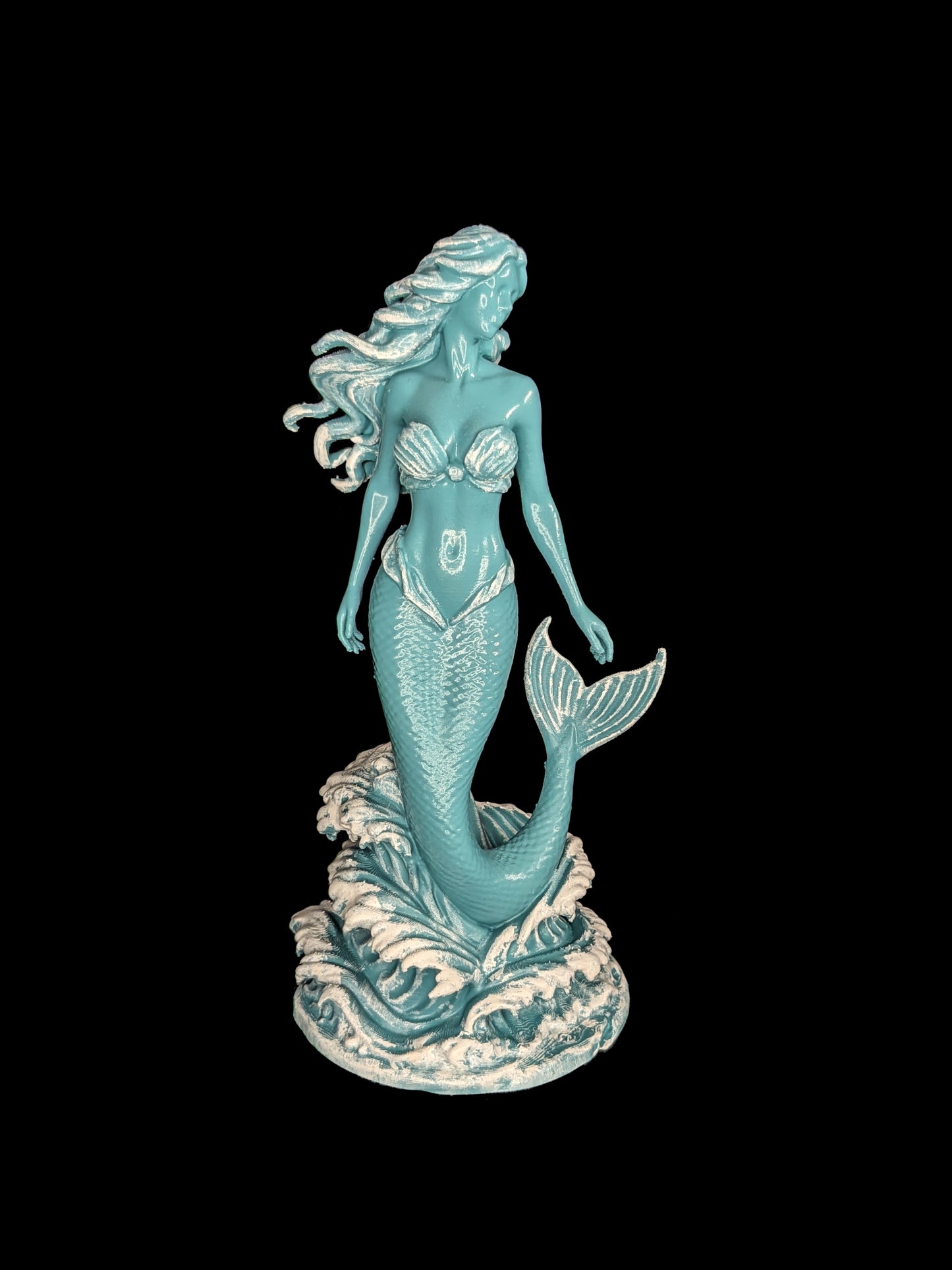 Mermaid Statue on Ocean Waves | Sea Siren Sculpture