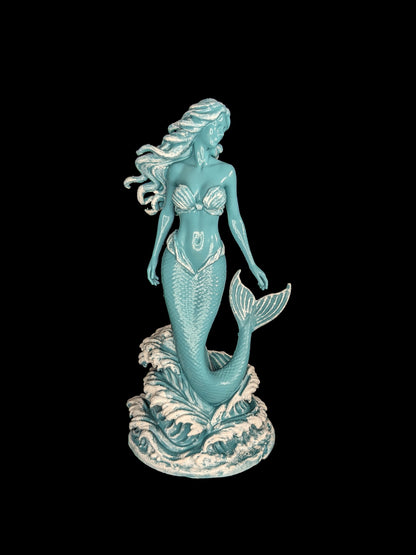 Mermaid Statue on Ocean Waves | Sea Siren Sculpture
