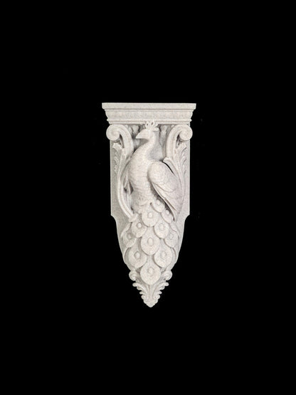 Peacock Corbel Wall Shelf Bracket - Marble Style Bird Wall Decor