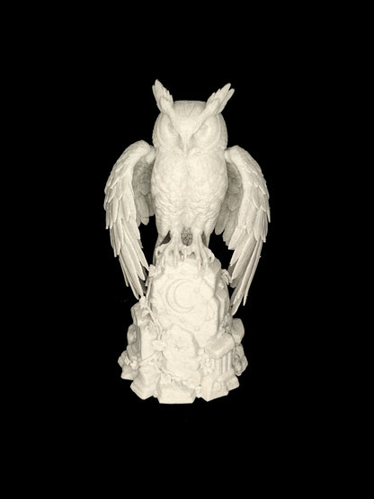 Owl Statue - Marble Style Celestial Wisdom Sculpture