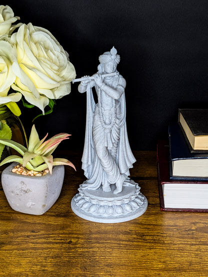 Krishna Statue - Marble Finish Hindu God Krishna Playing Flute Sculpture