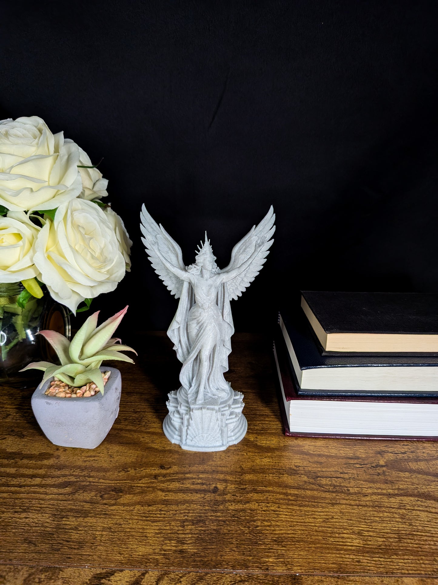 Art Deco Angel Statue - Marble Finish Winged Sculpture
