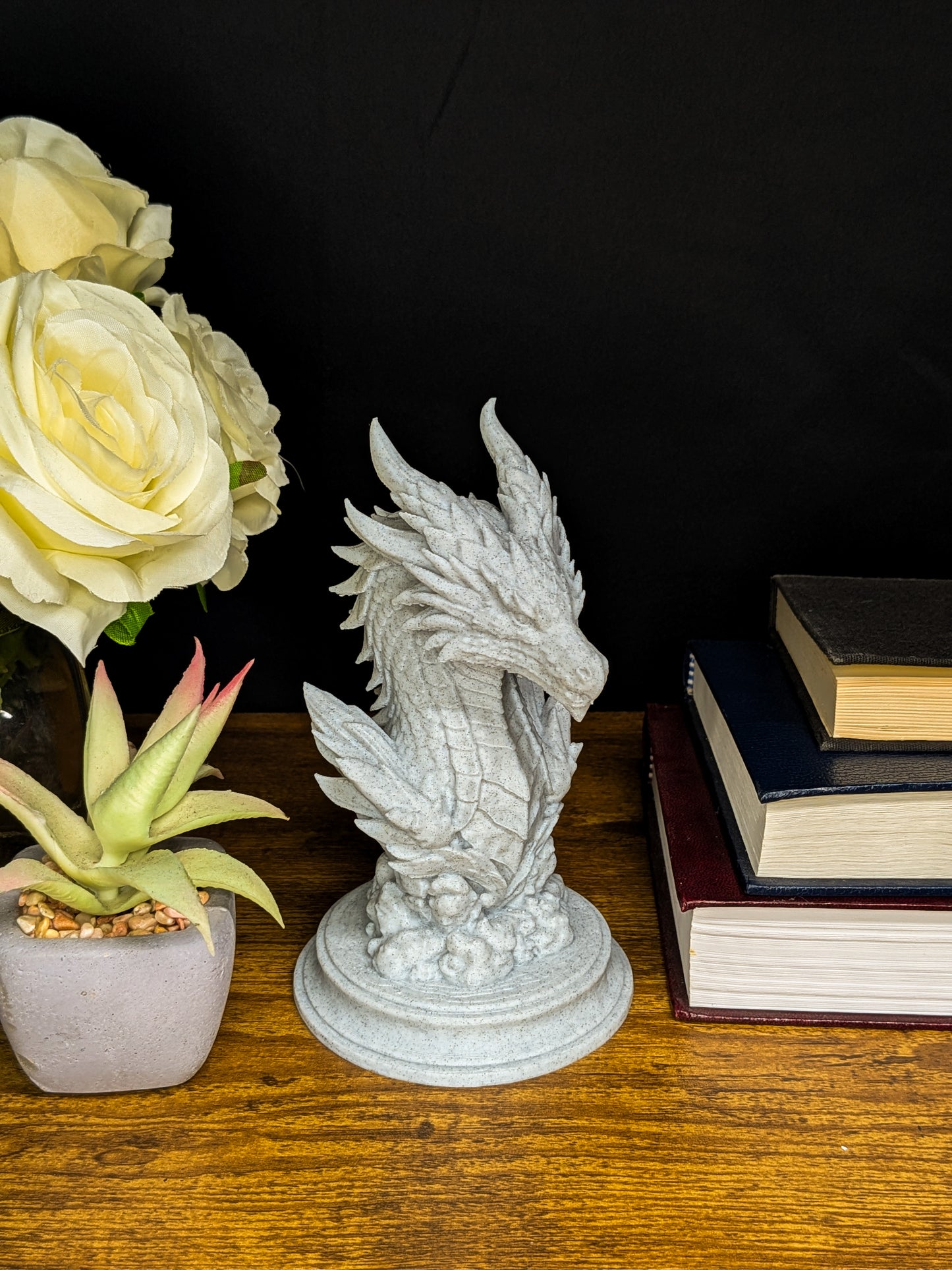 Dragon Guardian Bust - Marble Finish Fantasy Sculpture