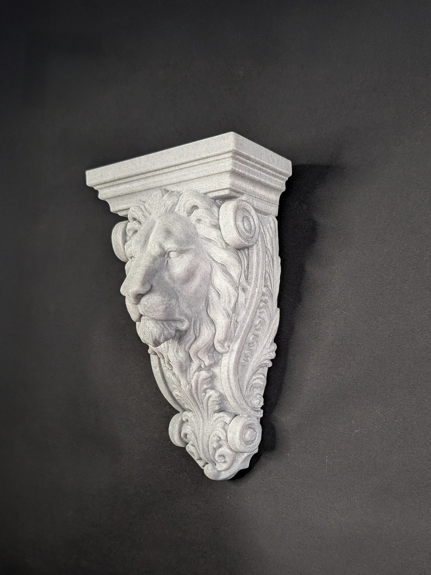 Lion Head Corbel Wall Decor - Marble Style Gothic Architectural Shelf Bracket