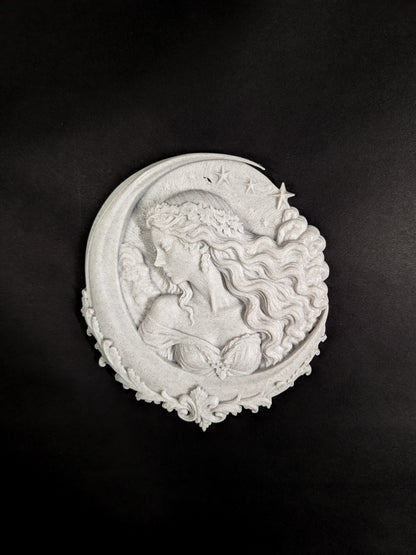 Moon Goddess Wall Relief - Marble Style Celestial Goddess Hanging Art