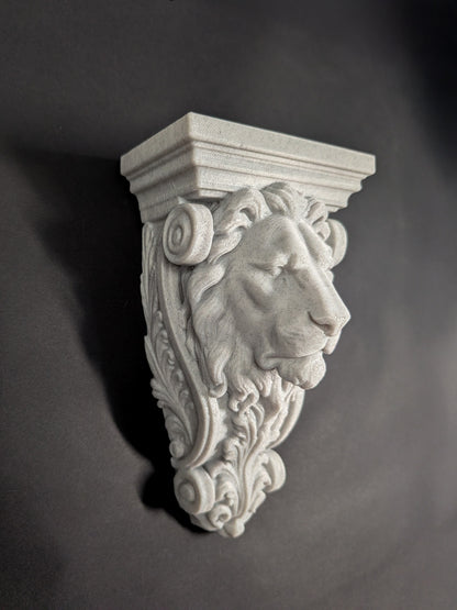 Lion Head Corbel Wall Decor - Marble Style Gothic Architectural Shelf Bracket