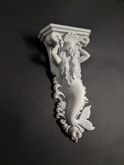 Mermaid Corbel Wall Decor - Marble Finish Coastal Gothic Shelf Bracket